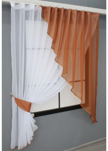 Кухонна фіранка № 069к теракотовий з білим 280х170 см (52-0647) VR-Textil (299633618)