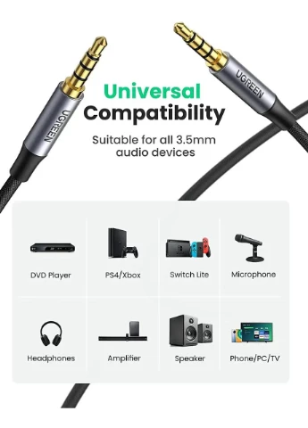 Аудиокабель 3.5mm 4-Pole M/M Audio Cable Alu Case 2m (UGR-20782) Ugreen AV183 (372684118)