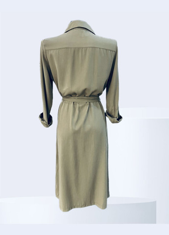 Оливковое (хаки) деловое, повседневный, кэжуал, джинсовое женское платье-рубашка Lefon