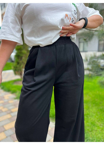 Брюки жіночі A-N 2333 широкі палаццо рівні від стегна талія на резинці щільний трикотаж чорні No Brand (317246519)