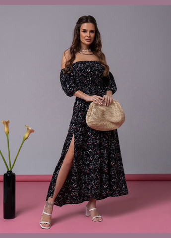 Черное повседневный платья ISSA PLUS с цветочным принтом