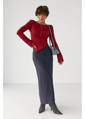 Трикотажная блуза с асимметричным низом - темно-красный цвет Lurex (370602136)