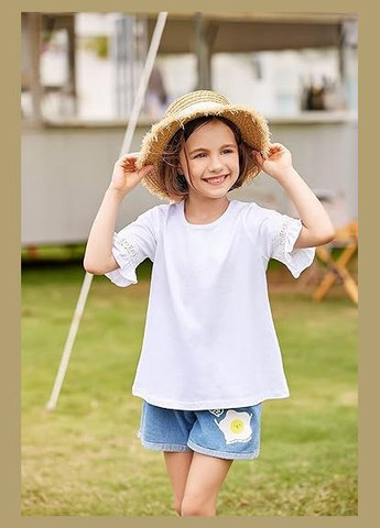 Біла демісезонна ніжна елегантність: дитяча футболка kids casual tunic tops lace short sleeve loose soft blouse Arshiner