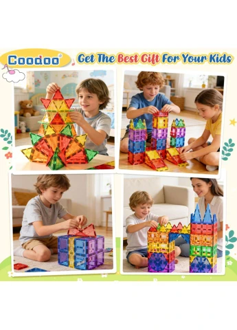 Coodoo Магнитный Конструктор 60 деталей, Magnetic Building Tiles, STEM Игрушка для детей 3+, развивающие магнитные блоки Generic (384526761)
