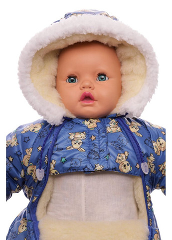 Чоловічок на хутрі для хлопчика з принтом Зайчиків синій 74 см (51411) BABYKROHA (315340863)