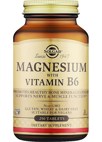Харчова добавка "Магній з вітаміном B6" Magnesium With Vitamin B6 250шт (1040645-39459880) Solgar (368628590)