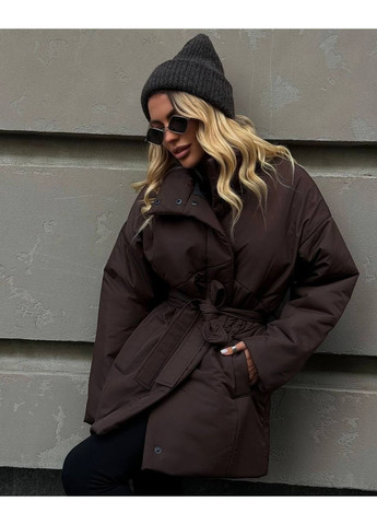 Коричнева зимня жіноча тепла бомбезна куртка з матової плащівки канада — заміри в описі куртка-пальто Vione