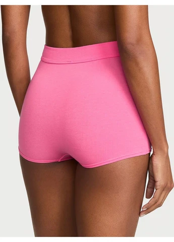 Трусики-шорты женские хлопковые Logo Cotton Lace Patch High-Waist Boyshort Panty розовые Victoria's Secret (401540420)