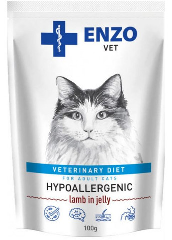 Диета для кошек с чувствительным пищеварением в желе, пауч 100г (24шт/уп), за шт. Enzo Vet (290851511)