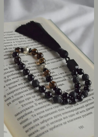 Чітки з натурального каменю Агат+Лава+Раухтопаз 33 намистини d-8мм+- колір пензля Чорний No Brand чотки (301910878)