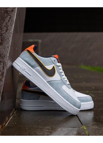 Черные демисезонные кроссовки мужские nike air force white orange black найк аир форс 1 премиум No Brand