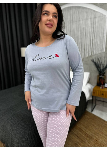 Світло-блакитна всесезон піжама жіноча домашній костюм plus size кофта + брюки No Brand