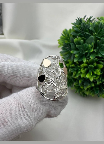 Комплект украшений Цветы в весне серебряный 925 пробы с пластинами золота 375 пробы кольцо + серьги No Brand (328264021)