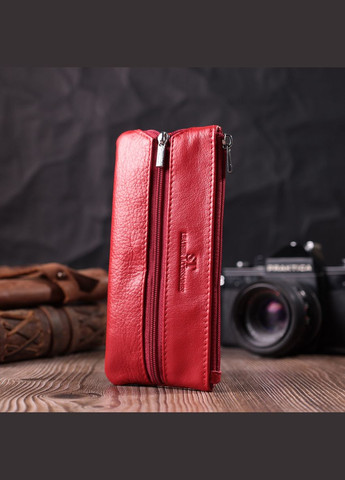 Яскрава шкіряна ключниця на блискавці червоний 22557 st leather (362417553)