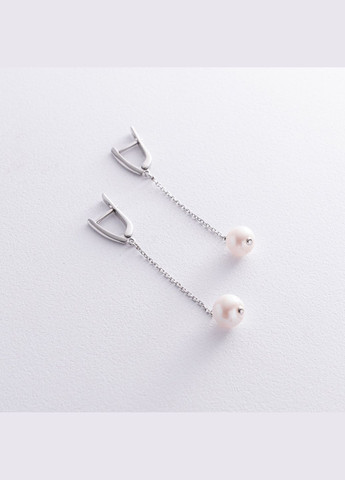 Срібні сережки з перлами на ланцюжку 2333/1р-PWT Oniks (264022901)