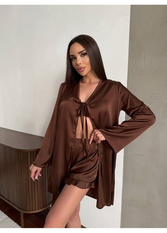 Коричнева всесезон піжама жіноча трійка топ + шорти Style Point