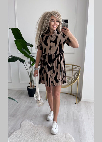 Бежевое повседневный, кэжуал женское платье а-силуэт Style Point с абстрактным узором