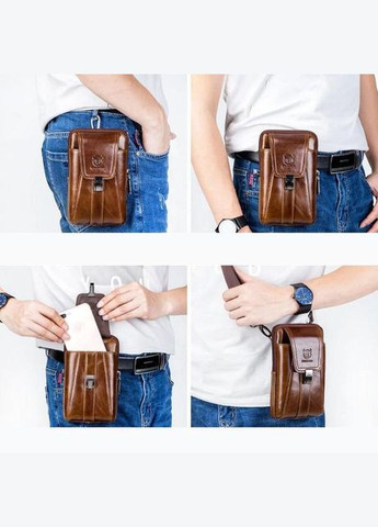 Сумка на ремінь через плече чоловіча для телефону та документів шкіряна маленька сумочка Коричневий 35930 BULL (337671210)