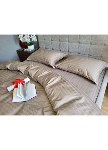 Постільна білизна з резинкою Мульти страйп сатин CACAO, PREMIUM Двухспальний розмір, наволочки 50/70 No Brand (364220042)