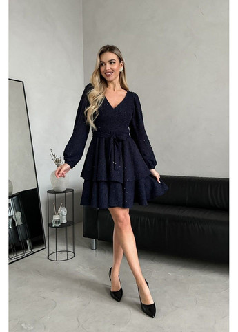 Синее коктейльное платье букле воланы 24110 синее Tanita-Romario