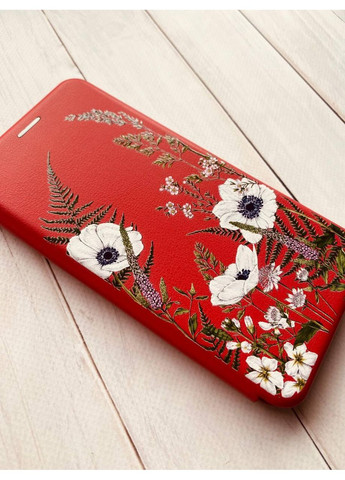 Чехол-книжка красный с рисунком на Xiaomi Redmi Note 14 4G Цветы полевые (принт 363) Creative (364688160)