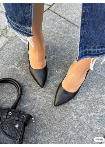 No Brand Жіночі стильні натуральні шкіряні туфлі на стійких підборах колір чорний туфлі-човники чорний з натуральна шкіра, — демісезон (360544711)