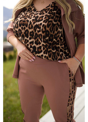 Костюм деловой, тройка: "Лео- лампасы" с лео втавками мод ВДЖВ-1032, мокко, 56-58 No Brand (355469581)