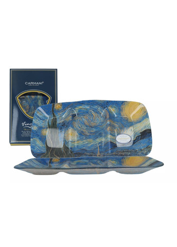 Стеклянная тарелка Ван Гог Звездная ночь, 30х22 см (198-7041) Carmani (370439058)