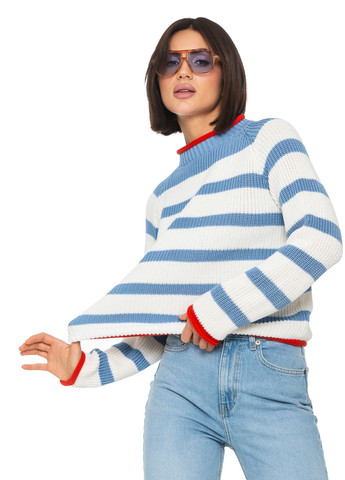 Молочний бавовняний смугастий жіночий светр SVTR