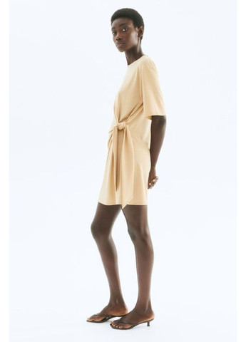 Бежевое коктейльное женское трикотажное платье с узлом н&м (58386) xs бежевое H&M