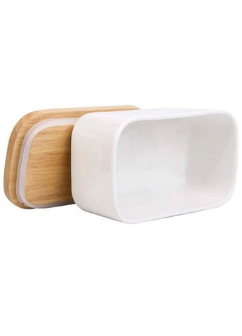 Маслянка керамічна 500 мл з бамбуковою кришкою та ножем для масла Біла Olens (349821201)