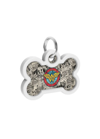 Адресник для собак і котів металевий Smart ID з QR паспортом, малюнок "Чудо-жінка 2", кістка, Д 40 мм, Ш 28 мм WAUDOG (363198529)