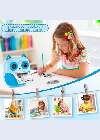 Фотоапарат миттєвого друку дитяча камера відеокамера для дітей з принтером та іграми фотик дитячий Baby блакитний Swan (336212853)