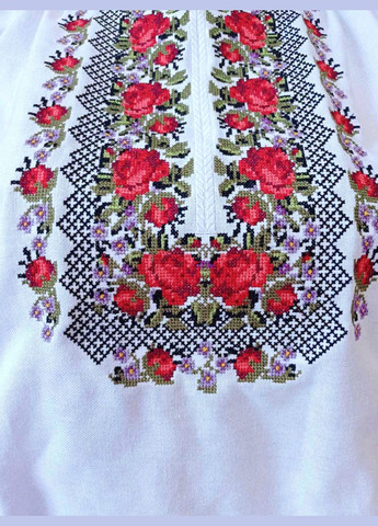 Яскраво-червона вишиванка жіноча "трояндовий розмай" на білому натуральному домотканому полотні Прикарпатські Вишиванки візерунок квітковий пряма бавовна (328265372)