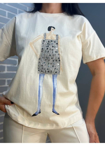 Футболка женская Pepper Mint 24-65 рисунок девушка блестки Pepper&Mint - (304062711)