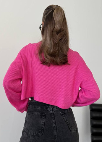 Рожевий демісезонний повсякденний вкорочений светр на блискавці з коміром стійкою Україна