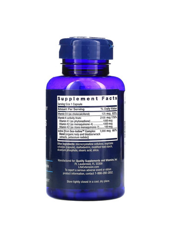Витамины и минералы Vitamins D and K with Sea-Iodine, 60 капсул Life Extension (293416649)