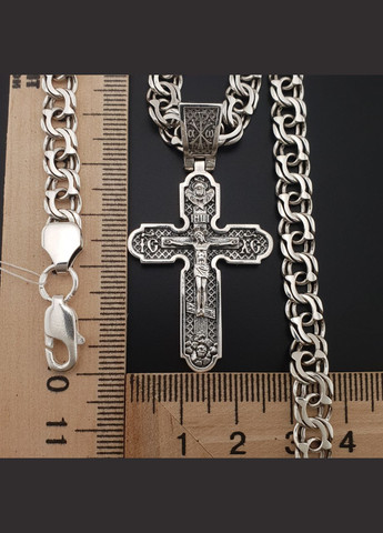 Комплект! Серебряная цепочка и крестик с Архангелами. Мужская цепь бисмарк ширина 7 мм и крест.50 см ZLATO (277979708)