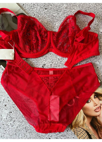 Красный комплект женского белья кружевной на чашку с красный Lanny Mode
