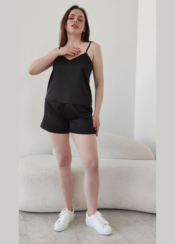 Черная всесезон masoli женская шелковая пижама майка + шорты No Brand