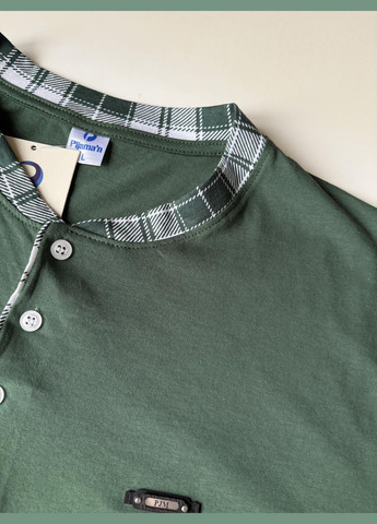 Мужская хлопковая пижама "Cameron" лонгслив и брюки в клетку зеленая Pijamoni (352769872)