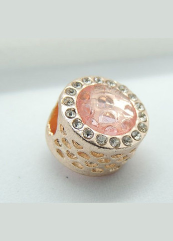 Шарм на браслет золотистый кулон шарм Бусинка с розовым камнем и много белых фианитов Liresmina Jewelry (285110923)