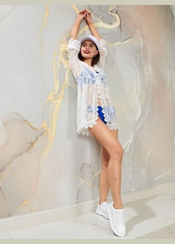 Жіноча літня пляжна туніка надія кімоно ажурна коротка MEREJIO біла No Brand (332813683)