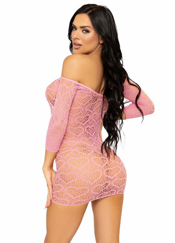 Розовое платье-сетка с сердечками heart net mini dress pink, завязки, открытые плечи, one size Leg Avenue
