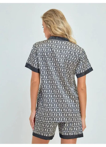 Сіра всесезон піжама лого fendi жіноча атласна класична прямого крою домашній комплект з шортами та теніскою сорочка + шорти No Brand Піжама атласна з шортами Fendi сіра