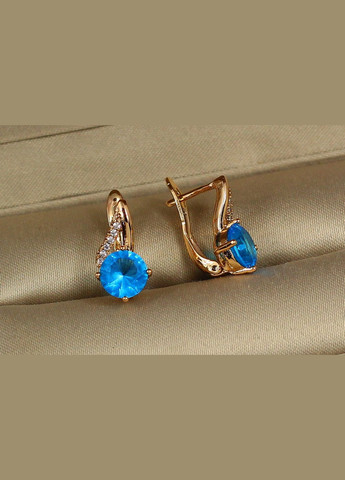 Сережки Билина з блакитним каменем 1,5 см золотисті Xuping Jewelry (316433811)