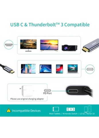 Перехідник USBC to HDMI 1.8m 4K60Hz (XCH-M180GY) CHOETECH usb-c to hdmi 1.8m 4k60hz (287338607)