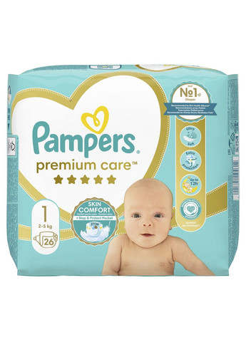 Подгузники Premium Care Размер 1 (2-5 кг), 26 шт. Pampers (304419183)