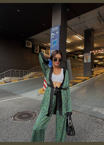 Жіночий костюм двійка: кімоно на запах та брюки зі штучного шовку MonCher (334676369)