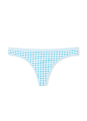 Трусики-стрінги жіночі бавовняні з лого Logo Cotton Thong Panty блакитні Victoria's Secret (316659457)